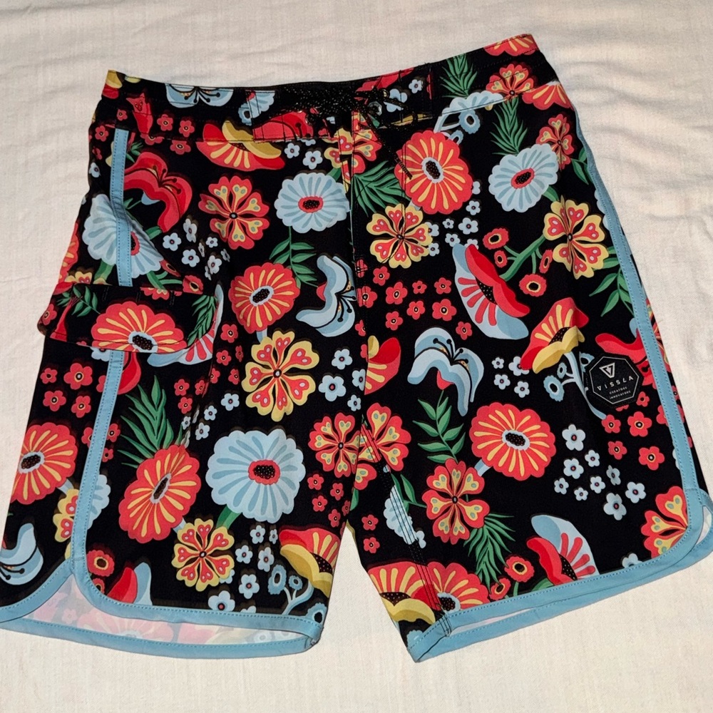 VISSLA Black Floral Swim Shorts